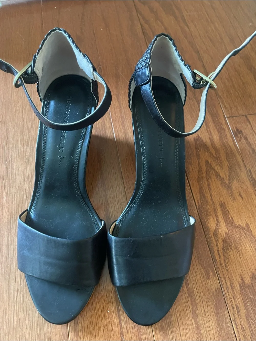Banana Republic Black Leather Ankle-Strap Wedge Heels